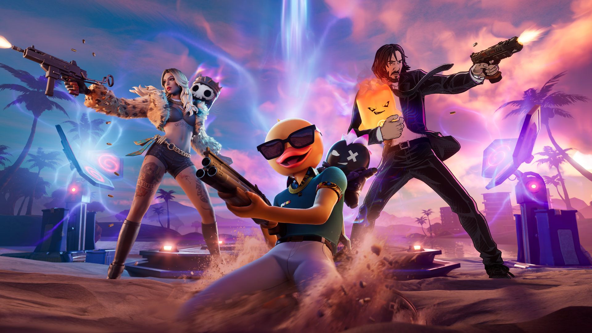 Персонажи сезона Fortnite Runners на карте Shattered Coast