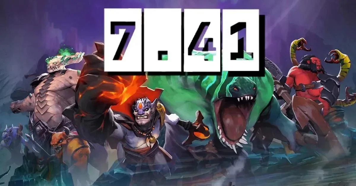 Обложка с номером патча 7.41 и героями Dota 2