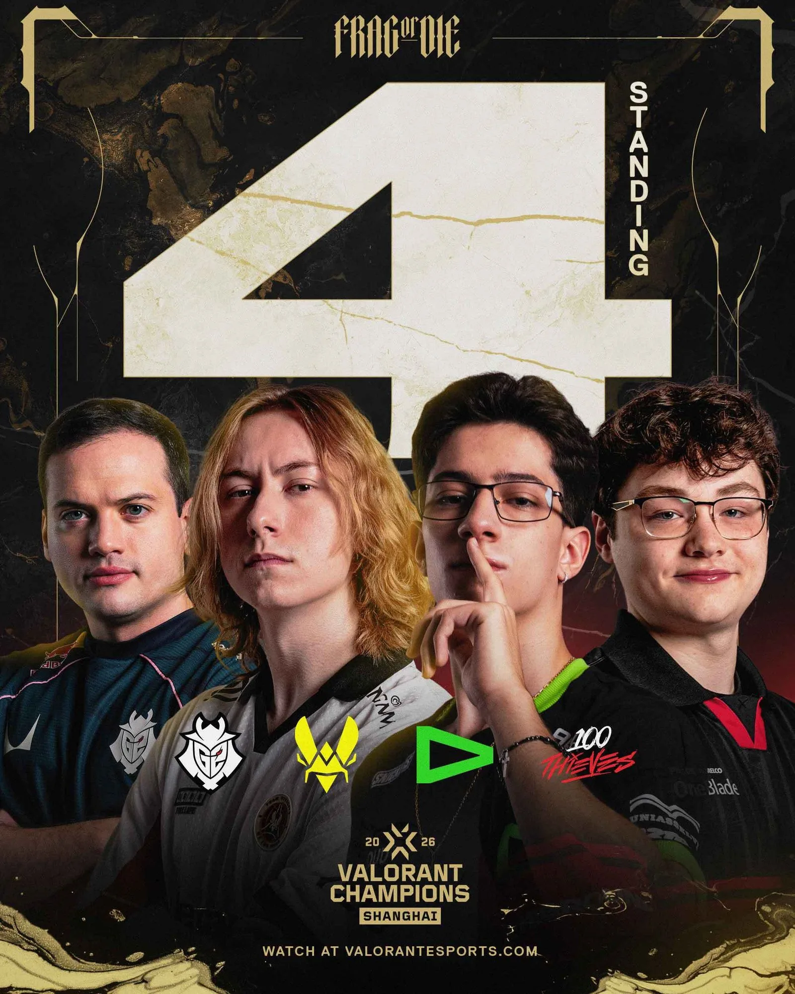 Постер «4 Standing» с игроками G2, Vitality, LOUD и 100 Thieves перед финальным уикендом Champions Shanghai