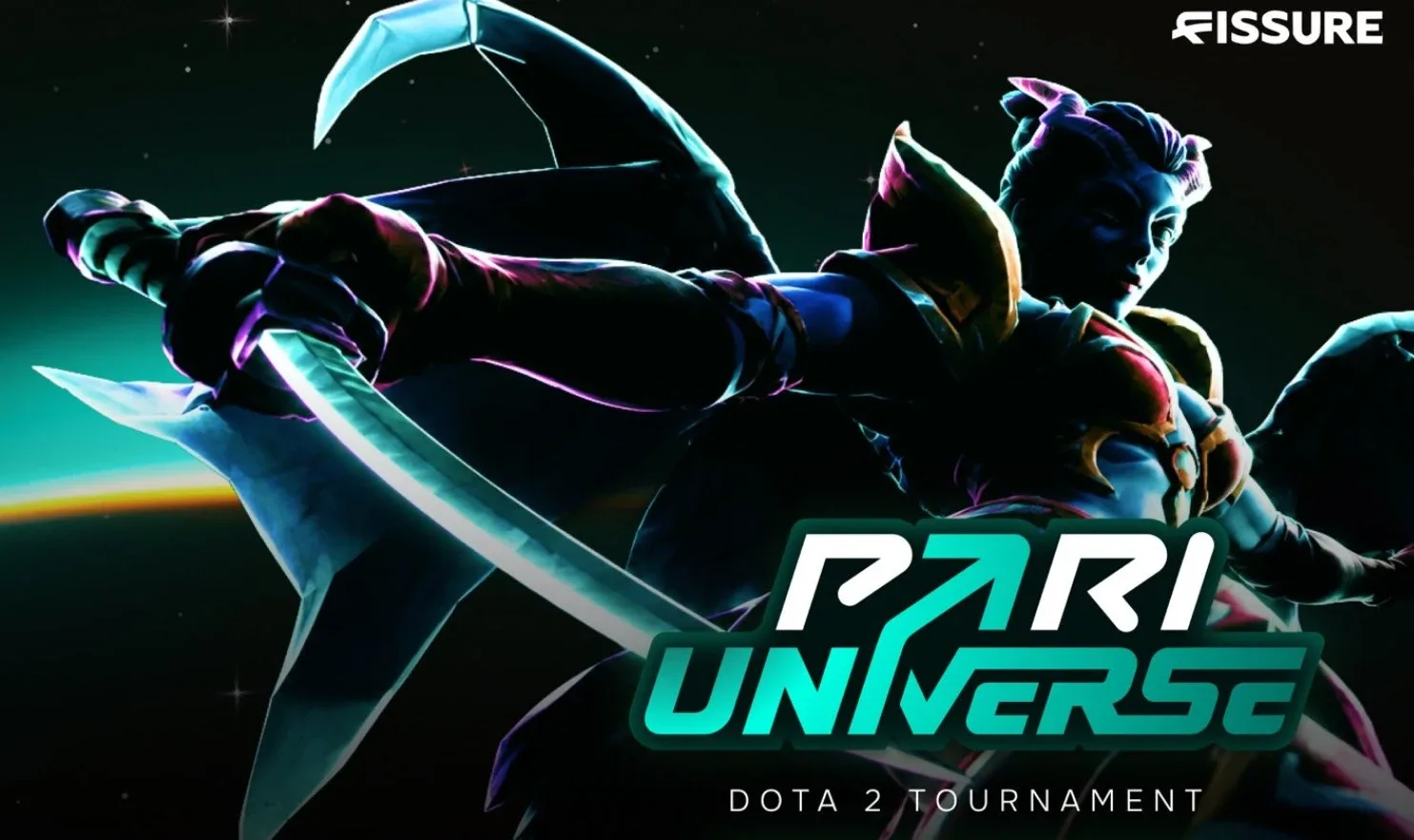 Промо-арт PARI Universe с героиней Dota 2 и логотипом FISSURE