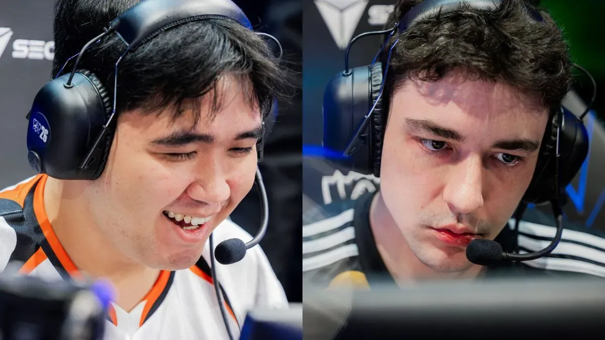 Игроки MVK Gury и FURIA JoJo на сцене Worlds 2026
