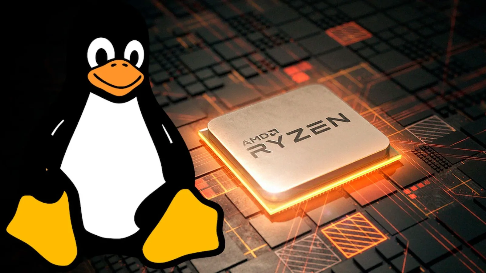Процессор AMD Ryzen и талисман Linux Tux