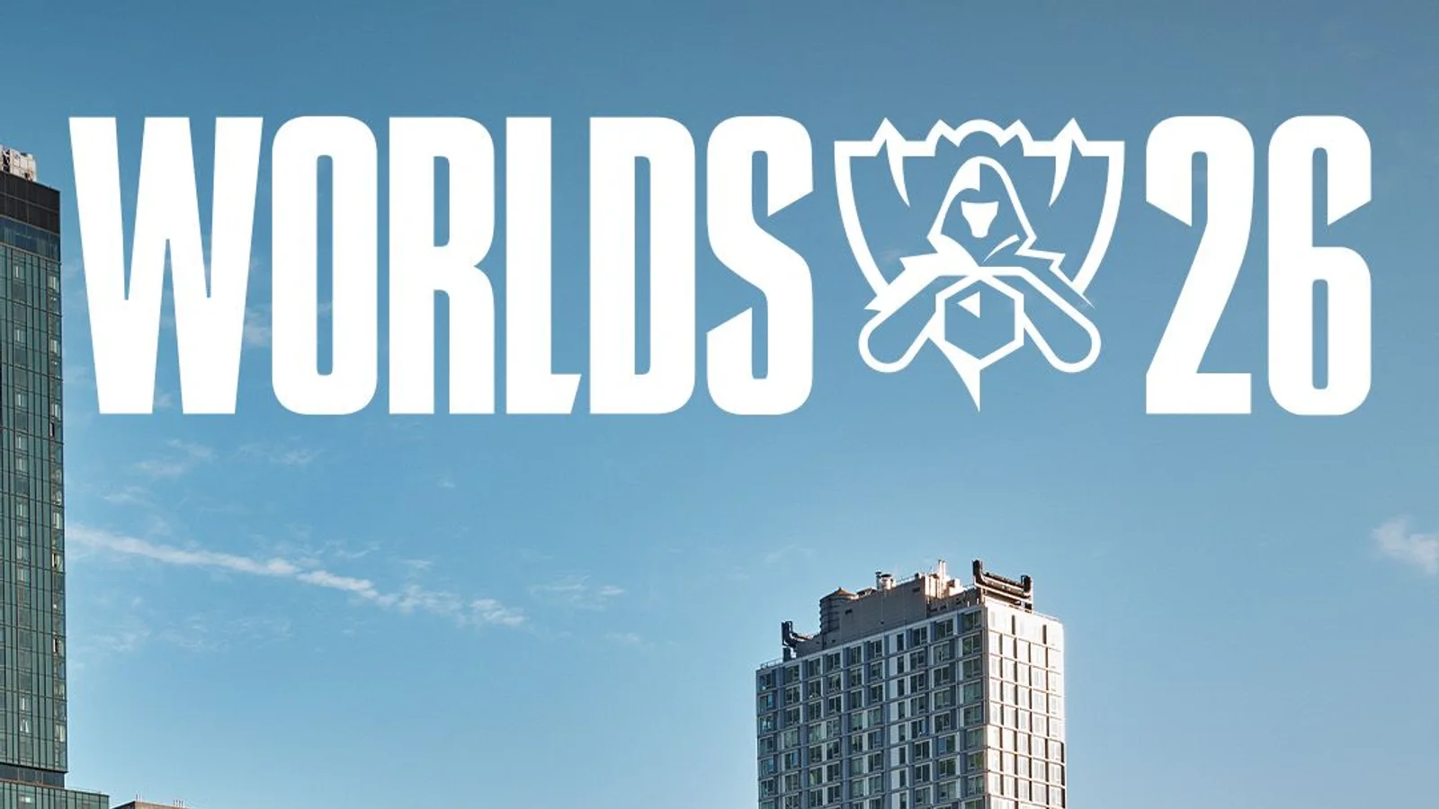 Логотип Worlds 26 над зданием Barclays Center в Бруклине, где пройдёт финал